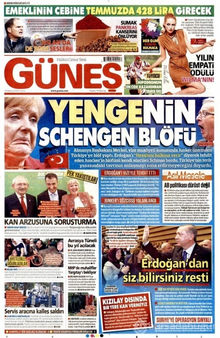 Günün gazete manşetleri 13 Mayıs 2016