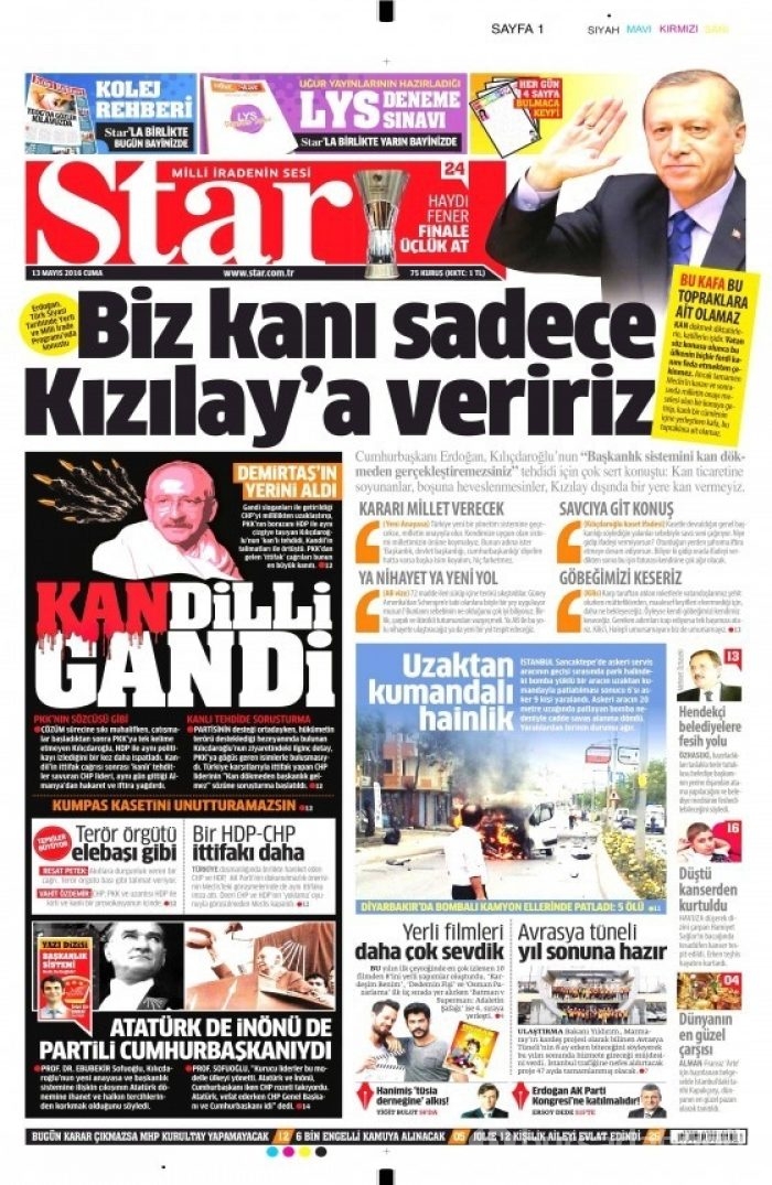 Günün gazete manşetleri 13 Mayıs 2016