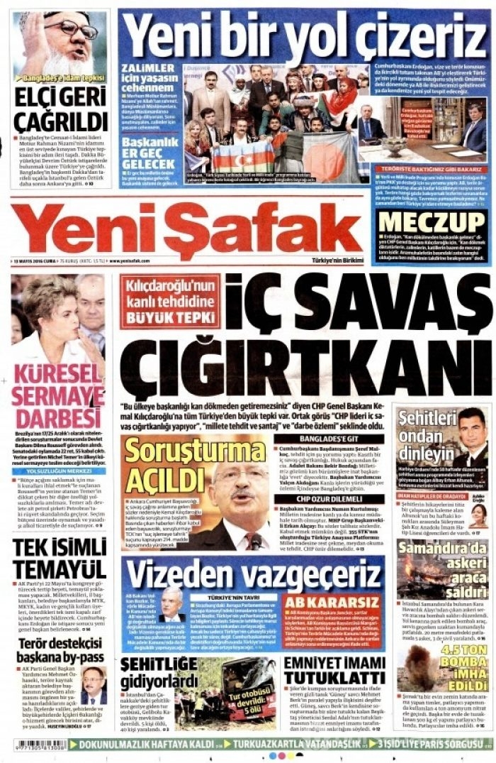 Günün gazete manşetleri 13 Mayıs 2016