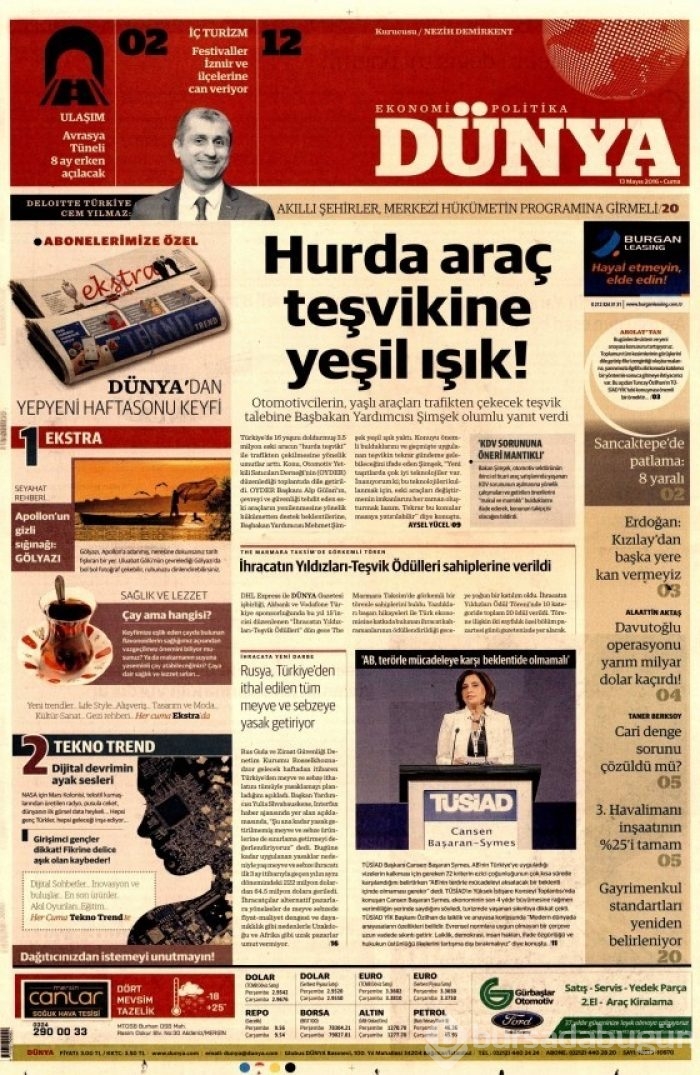 Günün gazete manşetleri 13 Mayıs 2016