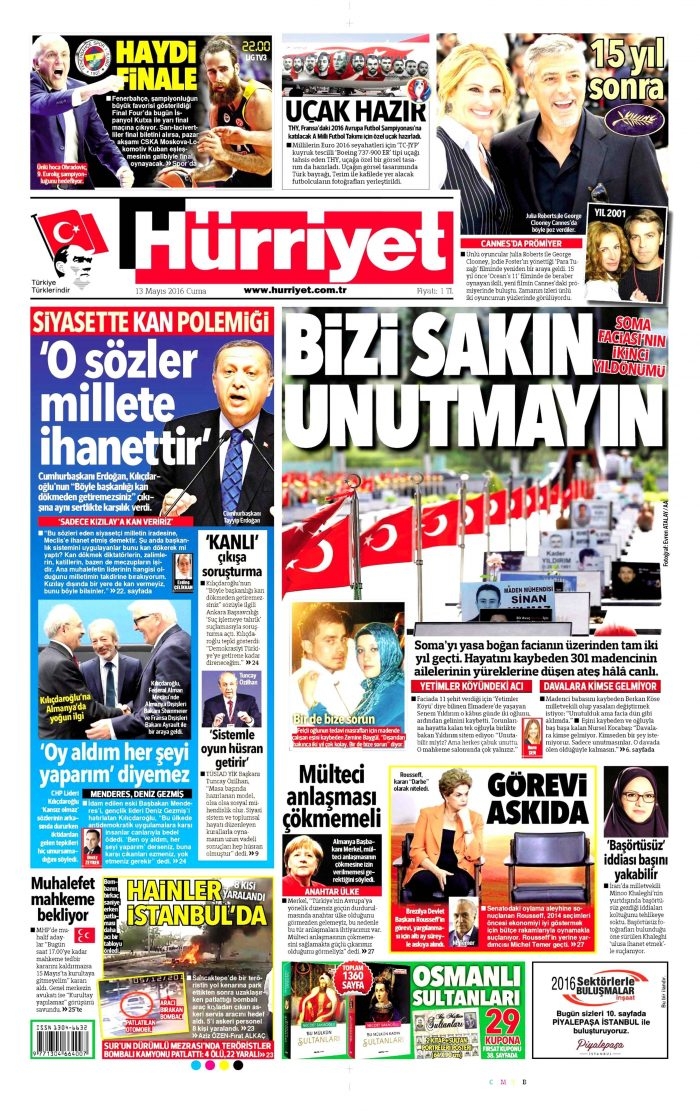 Günün gazete manşetleri 13 Mayıs 2016