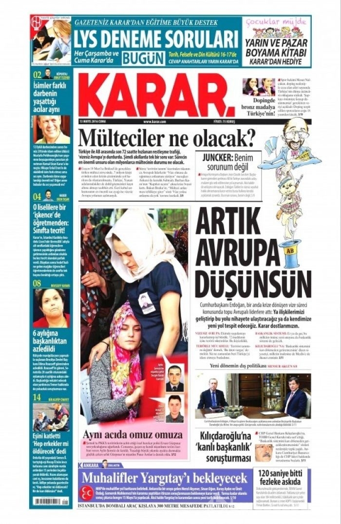 Günün gazete manşetleri 13 Mayıs 2016
