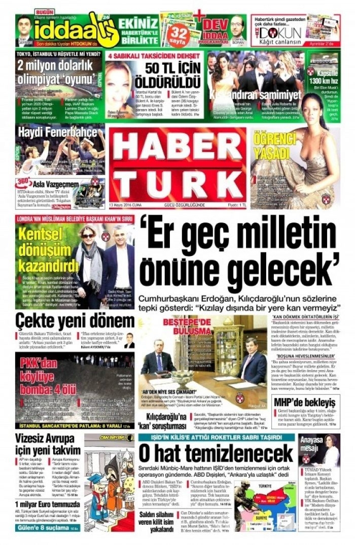 Günün gazete manşetleri 13 Mayıs 2016