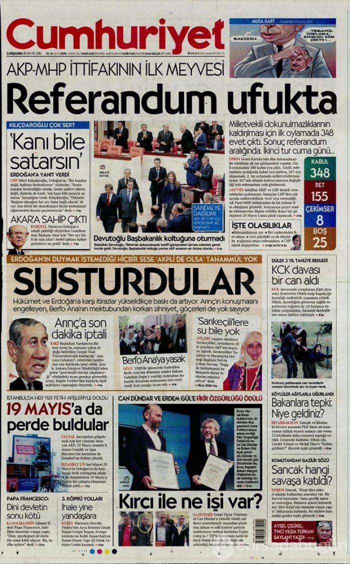 Günün gazete manşetleri  18 Mayıs 2016
