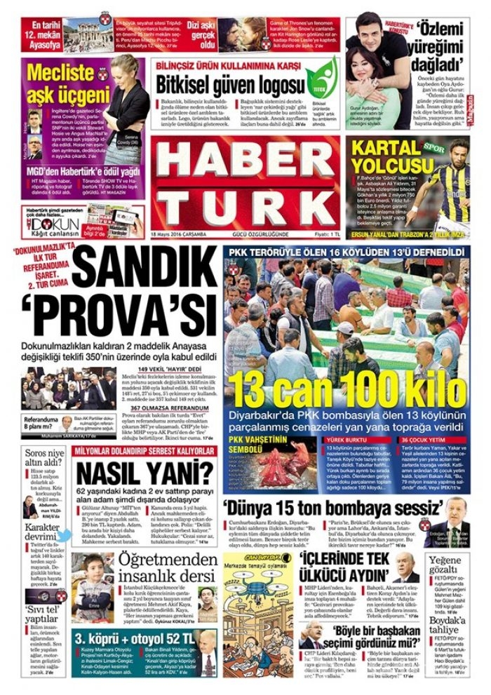 Günün gazete manşetleri  18 Mayıs 2016

