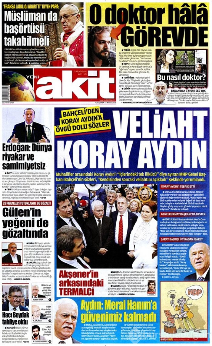 Günün gazete manşetleri  18 Mayıs 2016
