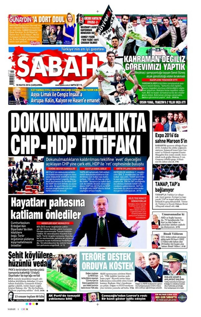 Günün gazete manşetleri  18 Mayıs 2016
