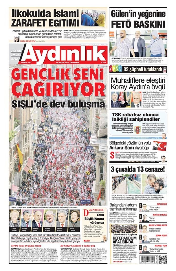 Günün gazete manşetleri  18 Mayıs 2016
