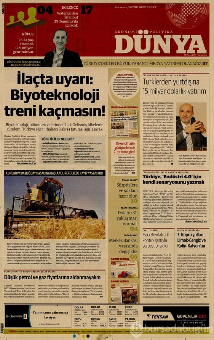 Günün gazete manşetleri  18 Mayıs 2016
