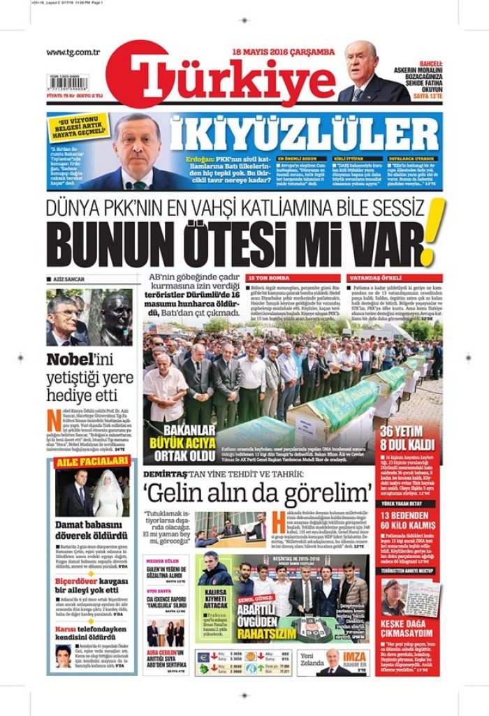 Günün gazete manşetleri  18 Mayıs 2016
