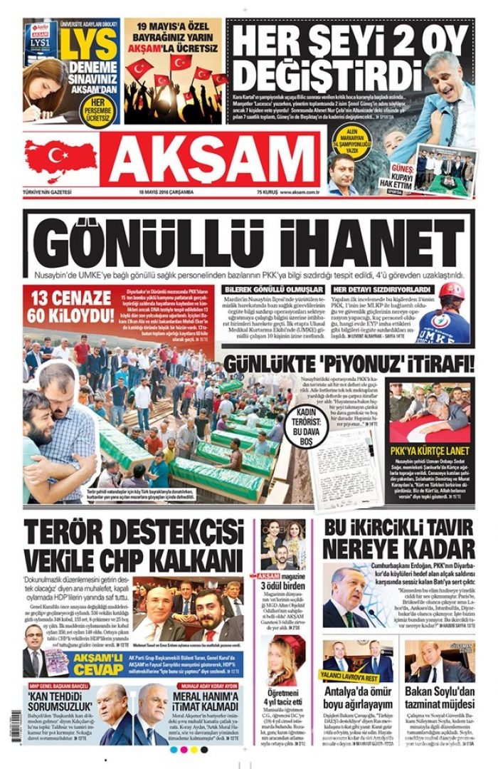 Günün gazete manşetleri  18 Mayıs 2016
