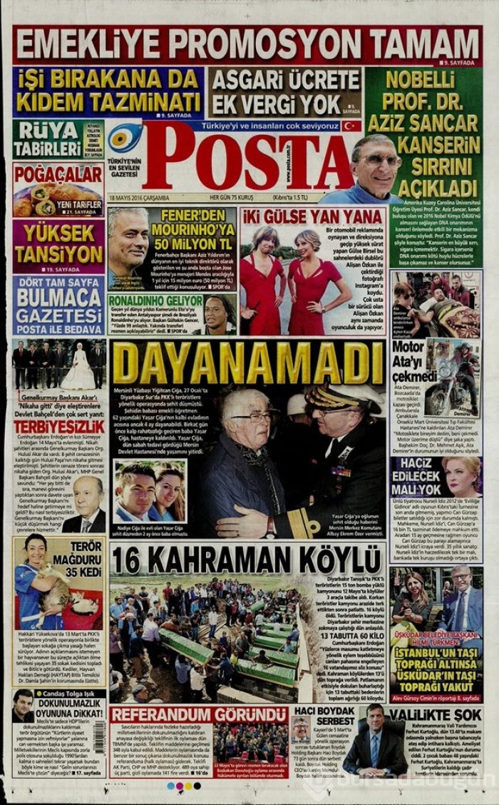 Günün gazete manşetleri  18 Mayıs 2016
