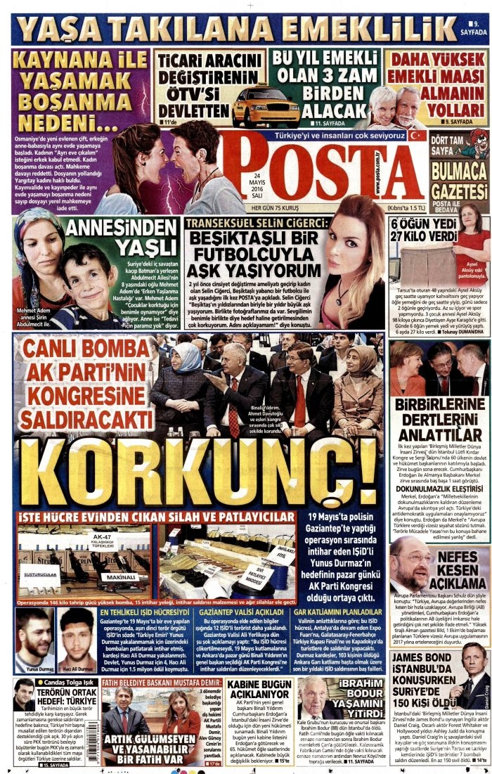24 Mayıs 2016 gazete manşetleri