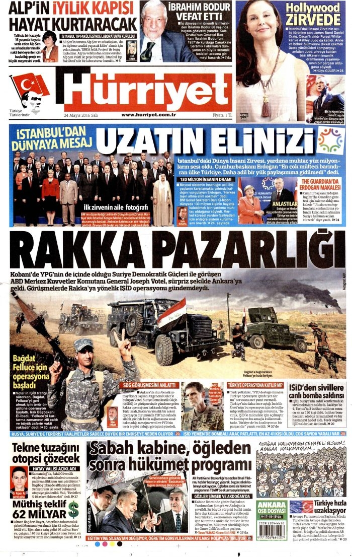 24 Mayıs 2016 gazete manşetleri