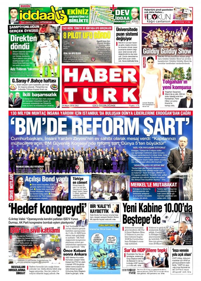 24 Mayıs 2016 gazete manşetleri