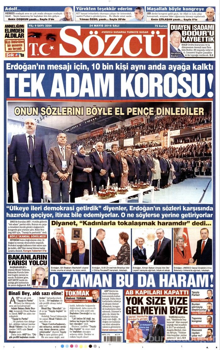 24 Mayıs 2016 gazete manşetleri