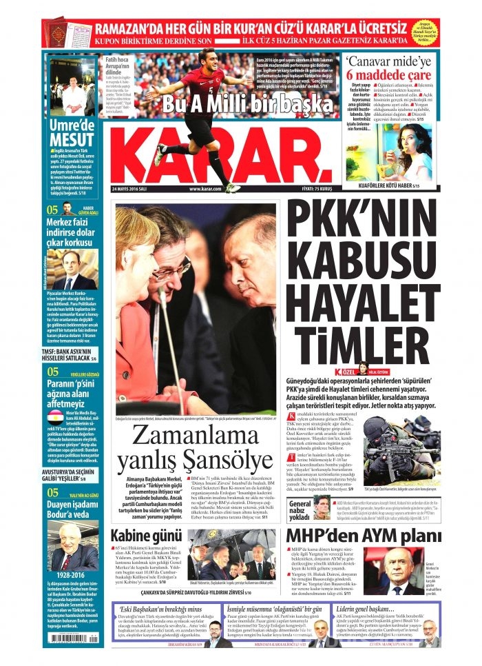 24 Mayıs 2016 gazete manşetleri