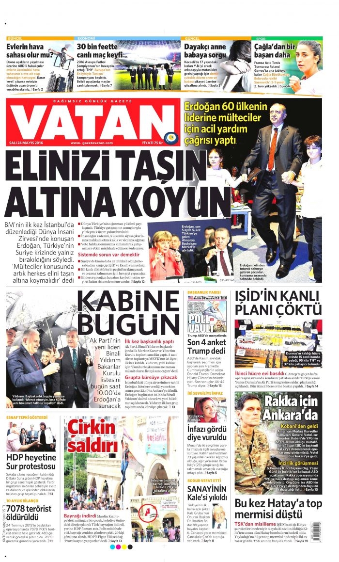 24 Mayıs 2016 gazete manşetleri