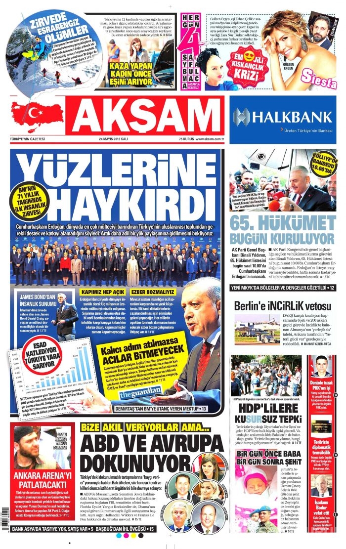 24 Mayıs 2016 gazete manşetleri