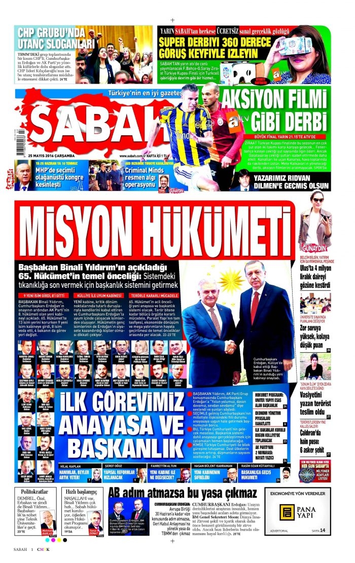 25 Mayıs 2016 gazete manşetleri