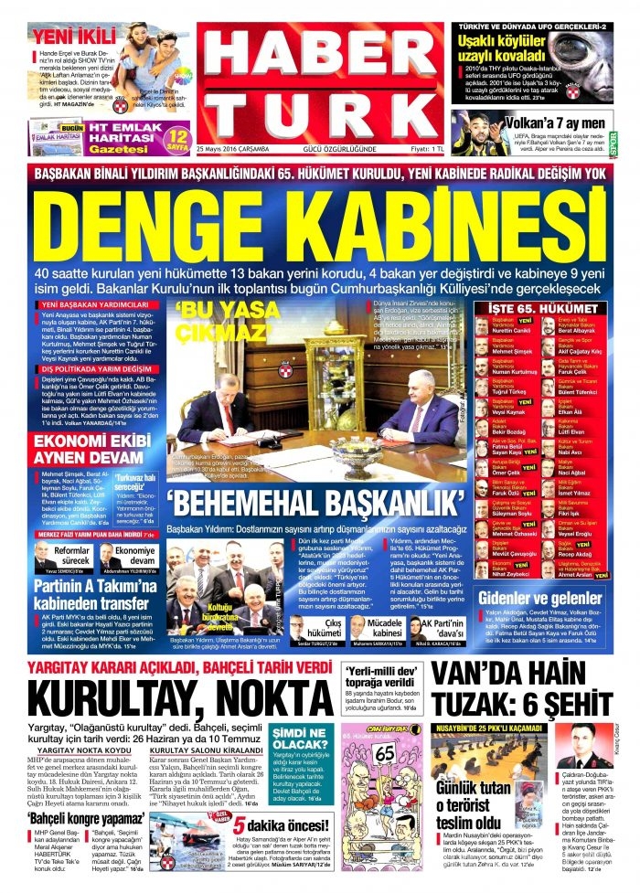 25 Mayıs 2016 gazete manşetleri