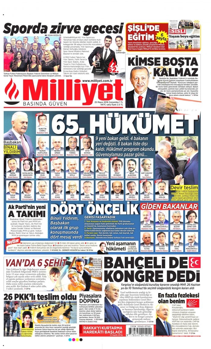 25 Mayıs 2016 gazete manşetleri