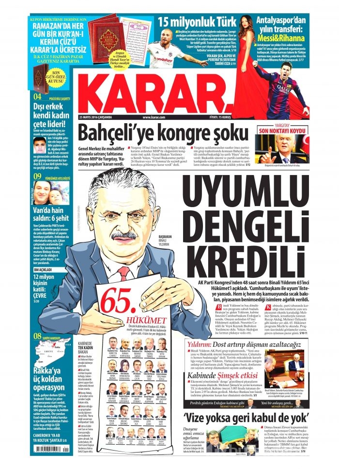 25 Mayıs 2016 gazete manşetleri