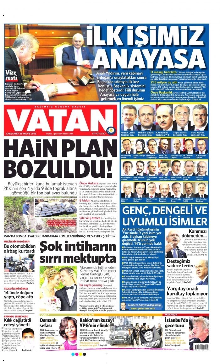 25 Mayıs 2016 gazete manşetleri