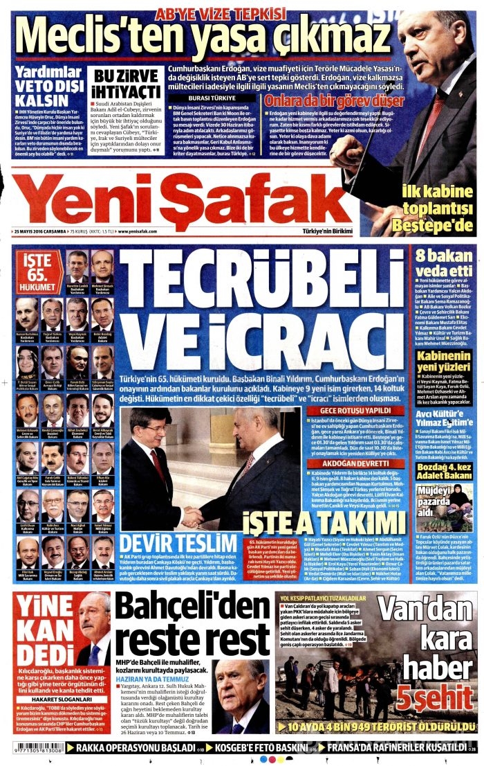 25 Mayıs 2016 gazete manşetleri