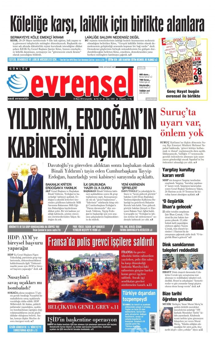 25 Mayıs 2016 gazete manşetleri