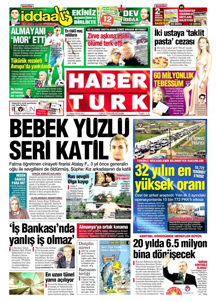 31 Mayıs 2016 gazete manşetleri