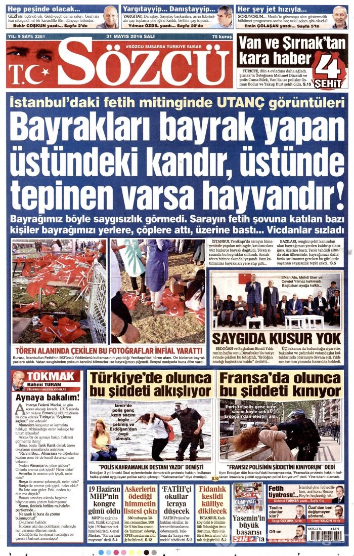 31 Mayıs 2016 gazete manşetleri