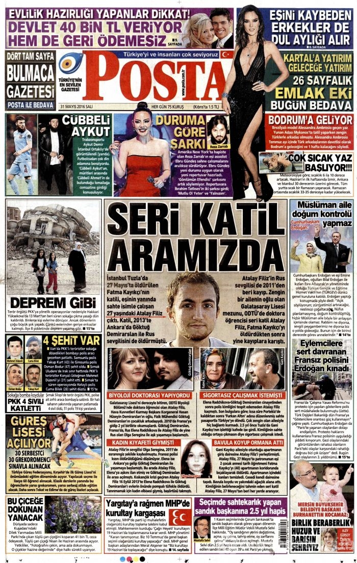 31 Mayıs 2016 gazete manşetleri