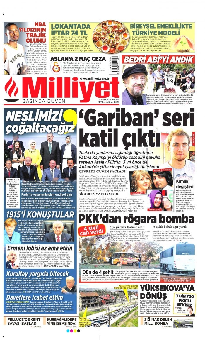 31 Mayıs 2016 gazete manşetleri