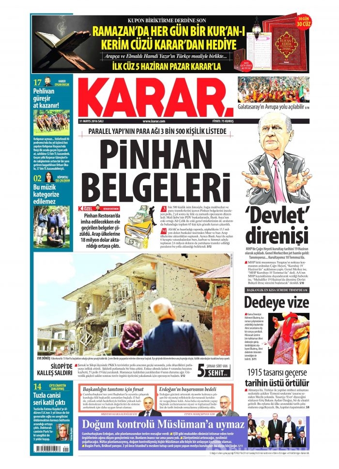 31 Mayıs 2016 gazete manşetleri