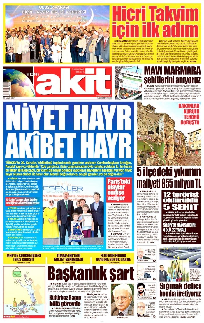 31 Mayıs 2016 gazete manşetleri