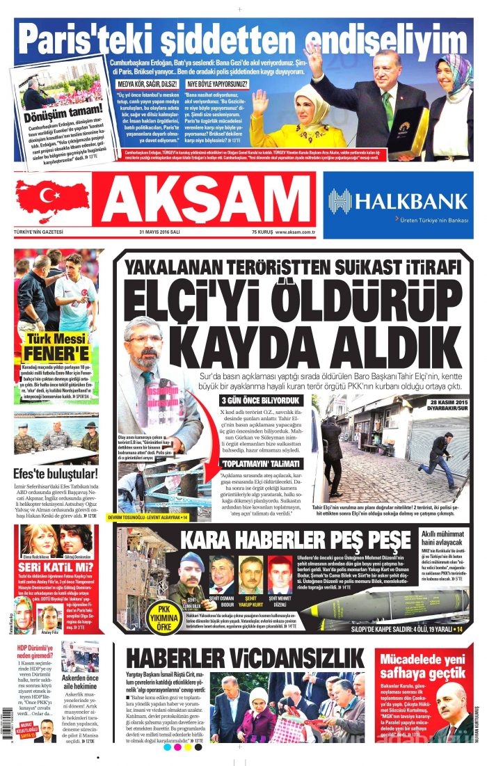 31 Mayıs 2016 gazete manşetleri