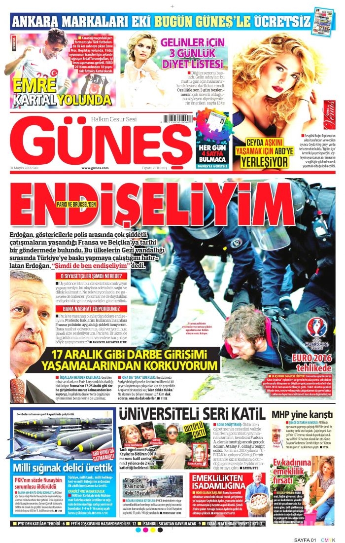 31 Mayıs 2016 gazete manşetleri