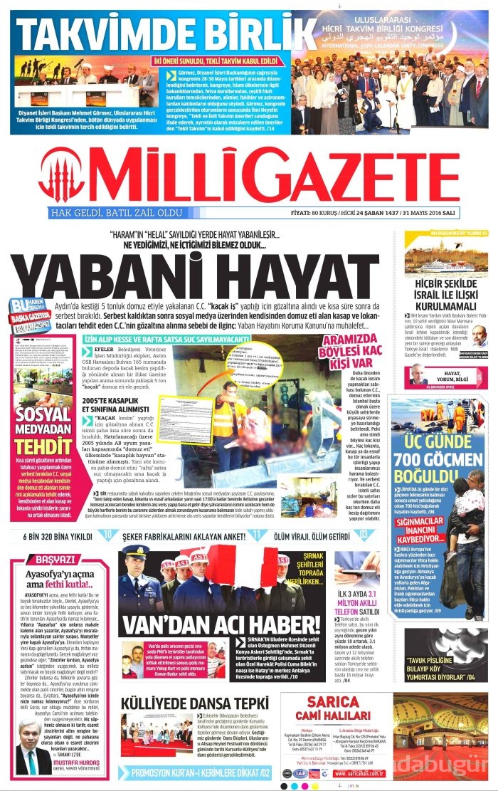31 Mayıs 2016 gazete manşetleri
