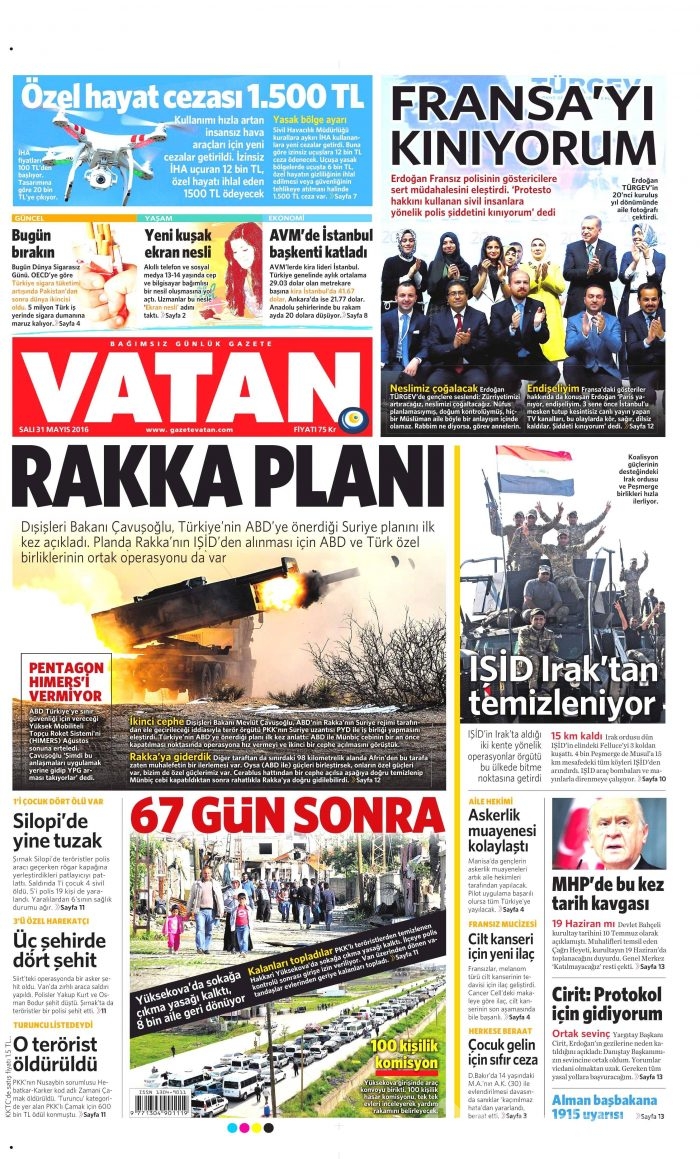 31 Mayıs 2016 gazete manşetleri