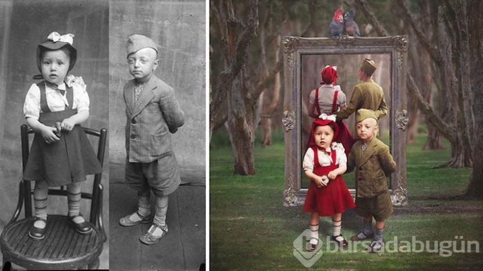 Eski fotoğraflarla oynadı