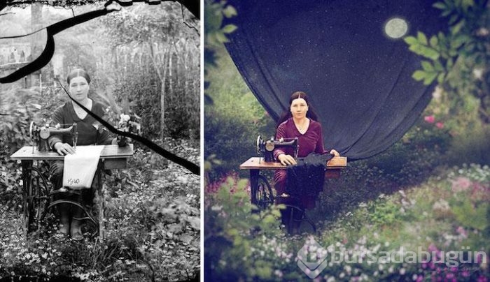 Eski fotoğraflarla oynadı