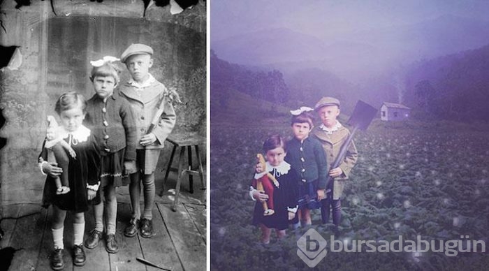 Eski fotoğraflarla oynadı