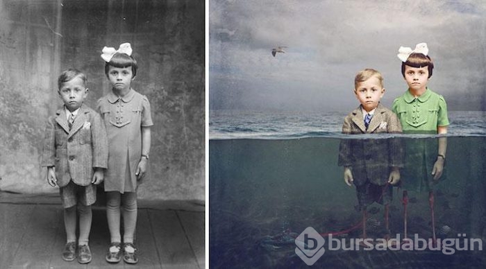 Eski fotoğraflarla oynadı
