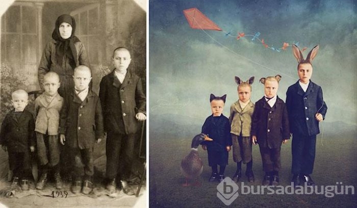 Eski fotoğraflarla oynadı