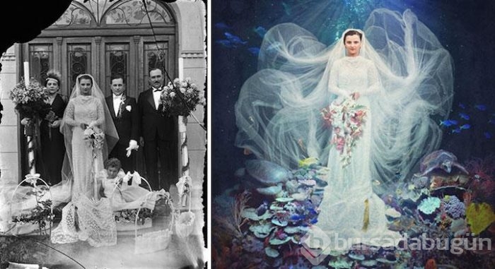 Eski fotoğraflarla oynadı