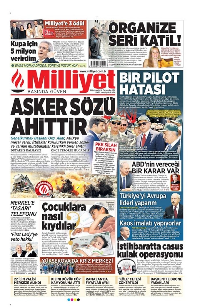 Günün gazete manşetleri 1 Haziran 2016