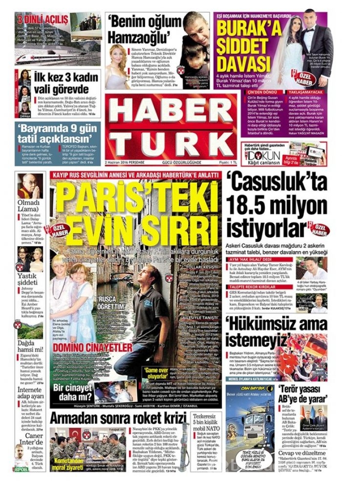 Günün gazete manşetleri - 2 Haziran 2016
