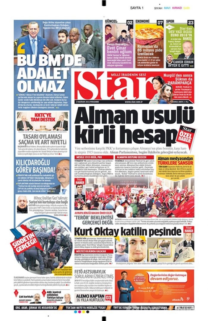 Günün gazete manşetleri - 2 Haziran 2016
