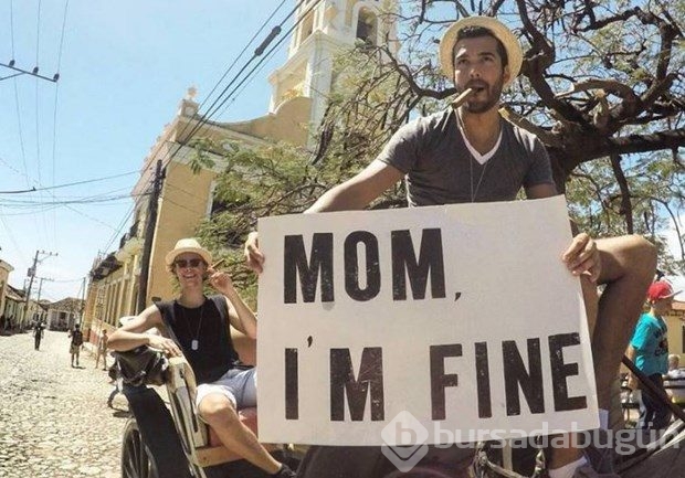 Kaygılı annesine mesaj vererek dünyayı geziyor
